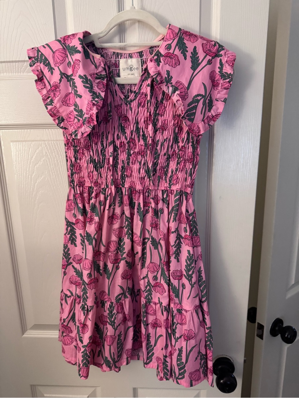 Umgee Pink Floral Smocked Flutter Sleeve Dress